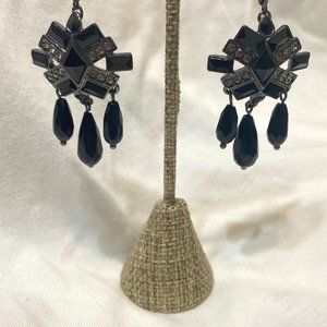 Jet and Silver Shield Earrings